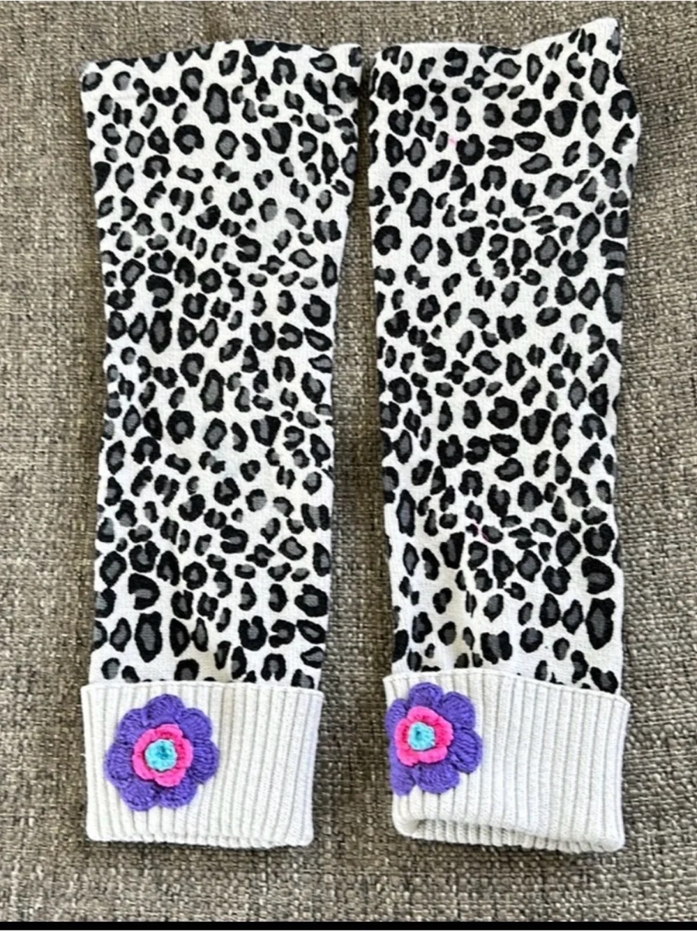 Hanna Andersson Kids Knit Animal Leopard Print Leg Warmers Size M Flower Patch